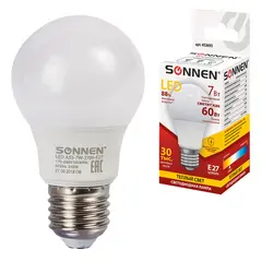 Лампа светодиодная SONNEN, 7 (60) Вт, цоколь E27, грушевидная, теплый белый свет, LED A55-7W-2700-E27, 453693, фото 1