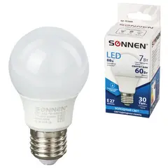 Лампа светодиодная SONNEN, 7 (60) Вт, цоколь Е27, грушевидная, холодный белый свет, LED A55-7W-4000-E27, 453694, фото 1