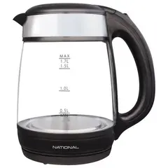 Чайник NATIONAL NK-KE17315, закрытый нагревательный элемент, объем 1,7 л, мощность 2200 Вт, стекло, черный, фото 1