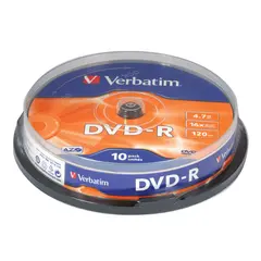 Диски DVD-R (минус) VERBATIM 4,7 Gb 16x, КОМПЛЕКТ 10 шт., Cake Box, 43523, фото 1