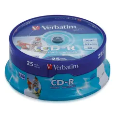 Диски CD-R VERBATIM 700 MB 52x Printable, КОМПЛЕКТ 25 шт., Cake Box, с поверхностью для печати, фото 1