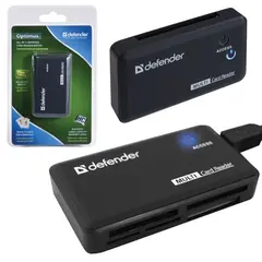 Картридер DEFENDER OPTIMUS USB 2.0, порты SD/MMC, TF, M2, MC, CF, XD, 83501, фото 1