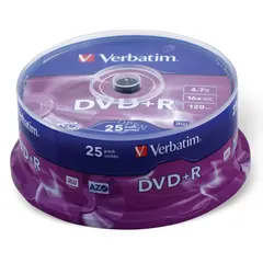 Диски DVD+R (плюс) VERBATIM 4,7 Gb 16x, КОМПЛЕКТ 25 шт., Cake Box, 43500, фото 1