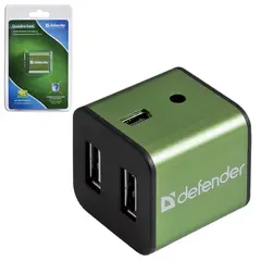 Хаб DEFENDER QUADRO IRON, USB 2.0, 4 порта, алюминиевый корпус, порт для питания, 83506, фото 1