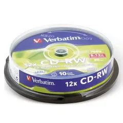 Диски CD-RW VERBATIM 700 Mb 12х, КОМПЛЕКТ 10 шт, Cake Box, 43480, фото 1