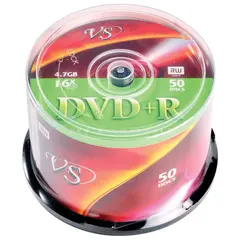 Диски DVD+R VS 4,7 Gb 16x, КОМПЛЕКТ 50 шт., Cake Box, VSDVDPRCB5001, фото 1