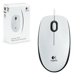 Мышь проводная LOGITECH B100, USB, 2 кнопки + 1 колесо-кнопка, оптическая, белая, 910-003360, фото 1