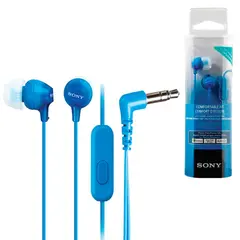Наушники с микрофоном (гарнитура) SONY MDR-EX15AP, проводные, 1,2 м, вкладыши, стерео, голубые, MDREX15APLI.CE7, фото 1