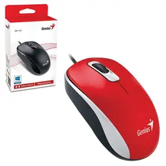 Мышь проводная GENIUS DX-110, USB, 2 кнопки + 1 колесо-кнопка, оптическая, красная, 31010116104, фото 1