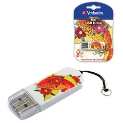 Флэш-диск 8 GB, VERBATIM Mini Tattoo Edition KOI FISH, USB 2.0, белый с рисунком, 49882, фото 1