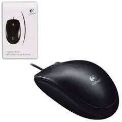 Мышь проводная LOGITECH B100, USB, 2 кнопки + 1 колесо-кнопка, оптическая, черная, 910-003357, фото 1