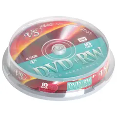 Диски DVD + RW VS 4,7 Gb 4x, КОМПЛЕКТ 10 шт., Cake Box, VSDVDPRWCB1001, фото 1