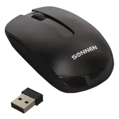 Мышь беспроводная SONNEN M-3032, USB, 1200 dpi, 2 кнопки + 1 колесо-кнопка, оптическая, черная, 512640, фото 1