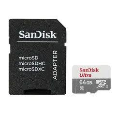Карта памяти microSDXC, 64 GB, SANDISK Ultra UHS-I U1, 80 Мб/сек (class 10), адаптер, QUNS-064G-GN3MA, фото 1