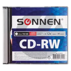 Диск CD-RW SONNEN, 700 Mb, 4-12x, Slim Case (1 штука), 512579, фото 1