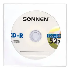 Диск CD-R SONNEN, 700 Mb, 52x, бумажный конверт (1 штука), 512573, фото 1