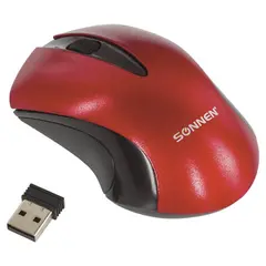 Мышь беспроводная SONNEN M-661R, USB, 1000 dpi, 2 кнопки + 1 колесо-кнопка, оптическая, красная, 512649, фото 1