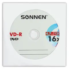 Диск DVD-R SONNEN, 4,7 Gb, 16x, бумажный конверт (1 штука), 512576, фото 1