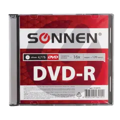 Диск DVD-R SONNEN, 4,7 Gb, 16x, Slim Case (1 штука), 512575, фото 1