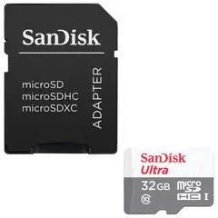 Карта памяти microSDHC, 32 GB, SANDISK Ultra UHS-I U1, 80 Мб/сек (class 10), адаптер, QUNS-032G-GN3MA, фото 1