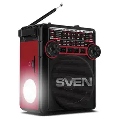 Радиоприёмник SVEN SRP-355, 3 Вт, FM/AM/SW, USB, microSD и SD, пластик, черный/красный, SV-017132, фото 1