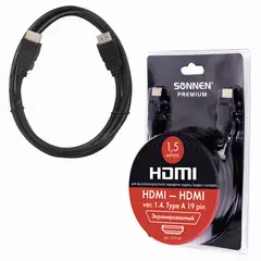Кабель HDMI AM-AM, 1,5м, SONNEN Premium, медь, экранированный, для передачи аудио-видео,  513130, фото 1