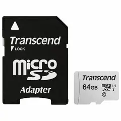 Карта памяти microSDXC 64 GB TRANSCEND UHS-I U1, 95 Мб/сек (class 10), адаптер, TS64GUSD300S-A, фото 1