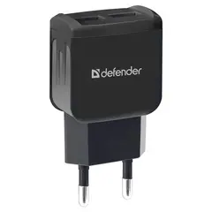 Зарядное устройство сетевое (220 В) DEFENDER UPA-22, 2 порта USB, выходной ток 2,1 А, черное, 83579, фото 1