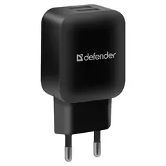 Зарядное устройство сетевое (220 В) DEFENDER EPA-13, 2 порта USB, вых. ток 2,1 А, черное, 83840, фото 1