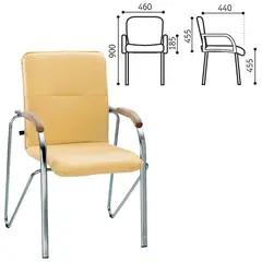Кресло для приемных и переговорных &quot;Samba&quot;, деревянные накладки, хромированый каркас, кожзам песоч., фото 1
