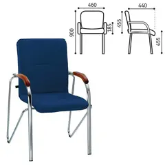 Кресло для приемных и переговорных &quot;Samba&quot;, деревянные накладки, хромированный каркас, кожзам, синий, фото 1