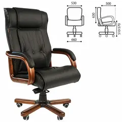 Кресло офисное CH 653, кожа, дерево, черное, 7001203, фото 1