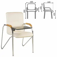 Кресло для приемных и переговорных &quot;Samba T plast&quot; со столиком, хромированный каркас, кожзам бежевый, фото 1