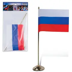 Флаг России, 12х18 см, напольный с флагштоком, высота 30 см, пластик под золото, упаковка с европодвесом, 550023, фото 1