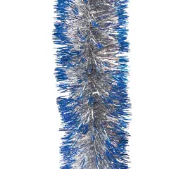 Мишура 1 штука, диаметр 70 мм, длина 2 м, серебро с синими кончиками, 5-180-7, фото 1