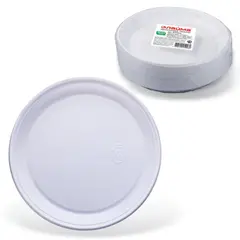 Одноразовые тарелки плоские, КОМПЛЕКТ 100 шт., пластик, d=220 мм, &quot;БЮДЖЕТ&quot;, белые, ПС, холодное/горячее, ЛАЙМА, 600943, фото 1