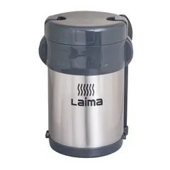 Термос ЛАЙМА пищевой с широким горлом, 2 л, нержавеющая сталь, + ложка, вилка, 3 чашки, 601407, фото 1