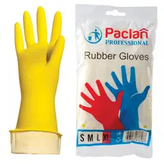 Перчатки хозяйственные латексные, х/б напыление, размер XL (очень большой), желтые, PACLAN &quot;Professional&quot;, фото 1
