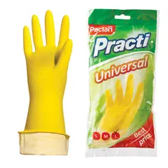 Перчатки хозяйственные латексные, х/б напыление, размер L (большой), желтые, PACLAN &quot;Practi Universal&quot;, фото 1