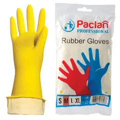 Перчатки хозяйственные латексные, х/б напыление, размер M (средний), желтые, PACLAN &quot;Professional&quot;, фото 1