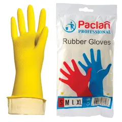 Перчатки хозяйственные латексные, х/б напыление, размер S (малый), желтые, PACLAN Professional, фото 1