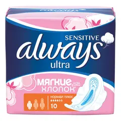 Прокладки женские гигиенические ALWAYS (Олвейс) Ultra Sensitive Normal Plus, КОМПЛЕКТ 10 шт., фото 1