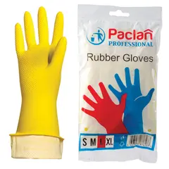 Перчатки хозяйственные латексные, х/б напыление, размер L (большой), желтые, PACLAN Professional, фото 1