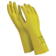 Перчатки латексные MANIPULA &quot;Блеск&quot;, хлопчатобумажное напыление, размер 9-9,5 (L), желтые, L-F-01, фото 1