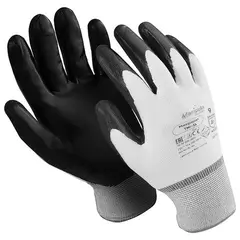 Перчатки нейлоновые MANIPULA &quot;Микронит&quot;, нитриловое покрытие (облив), размер 9 (L), белые/черные, TNI-14, фото 1
