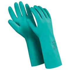 Перчатки нитриловые MANIPULA &quot;Дизель&quot;, хлопчатобумажное напыление, размер 8 (M), зеленые, N-F-06, фото 1