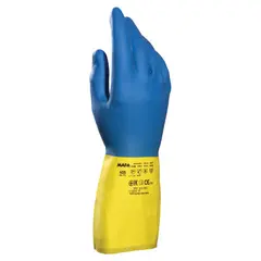 Перчатки латексно-неопреновые MAPA Duo Mix/Alto 405, хлопчатобумажное напыление, размер 7 (S), синие/желтые, фото 1