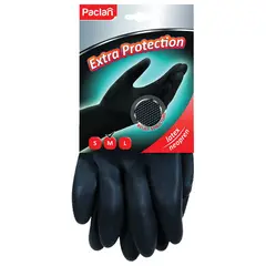 Перчатки хозяйственные неопреновые, хлопчатобумажное напыление, размер M (средний), черные, PACLAN &quot;Extra Protection&quot;, 407740, фото 1