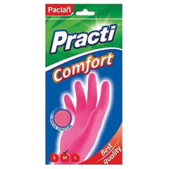 Перчатки хозяйственные латексные, хлопчатобумажное напыление, размер M (средний), розовые, PACLAN &quot;Practi Comfort&quot;, 407271, фото 1