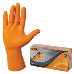 Перчатки нитриловые с удлиненной манжетой, КОМПЛЕКТ 25пар, р.XL(очень большой), оранж, E-DUO, шк0726, E105-0x-Orange, фото 1